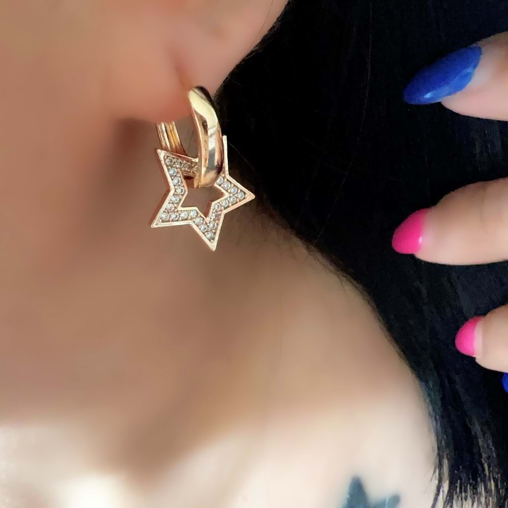 XUPING ZİRKON TAŞLI, YILDIZ CHARMLI KÜPE-ROSE RENK ACR7124