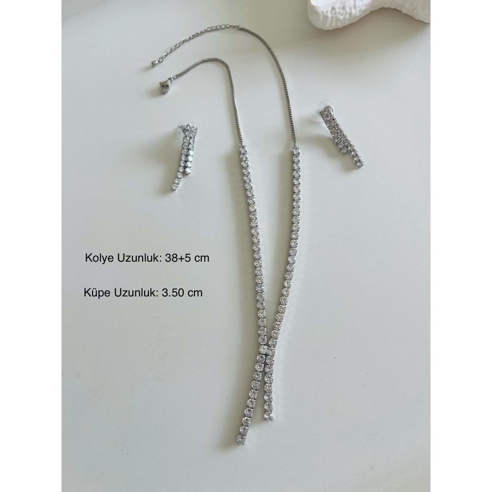 SUYOLU KOLYE VE KÜPE SET-GÜMÜŞ RENK ACR7279
