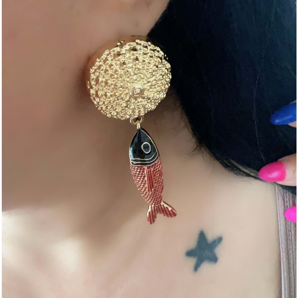 ÖZEL SERİ MARKA MODEL BALIK KÜPE-KIRMIZI, SİYAH ACR7299