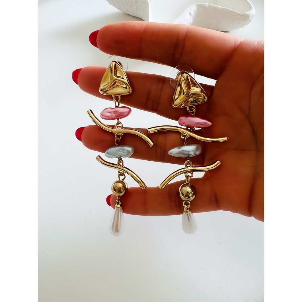 ÖZEL SERİ MARKA MODEL RENKLİ TAŞLI, İNCİLİ BONE KÜPE ACR7304