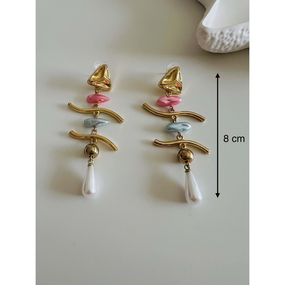 ÖZEL SERİ MARKA MODEL RENKLİ TAŞLI, İNCİLİ BONE KÜPE ACR7304