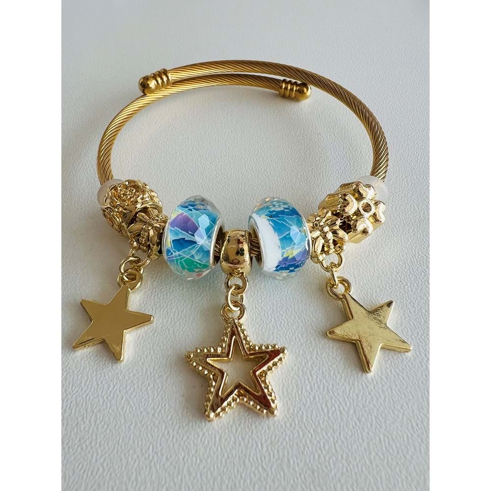 GOLD RENK TURKUAZ TAŞ EPOKSİLİ CHARM BİLEKLİK ACR7345