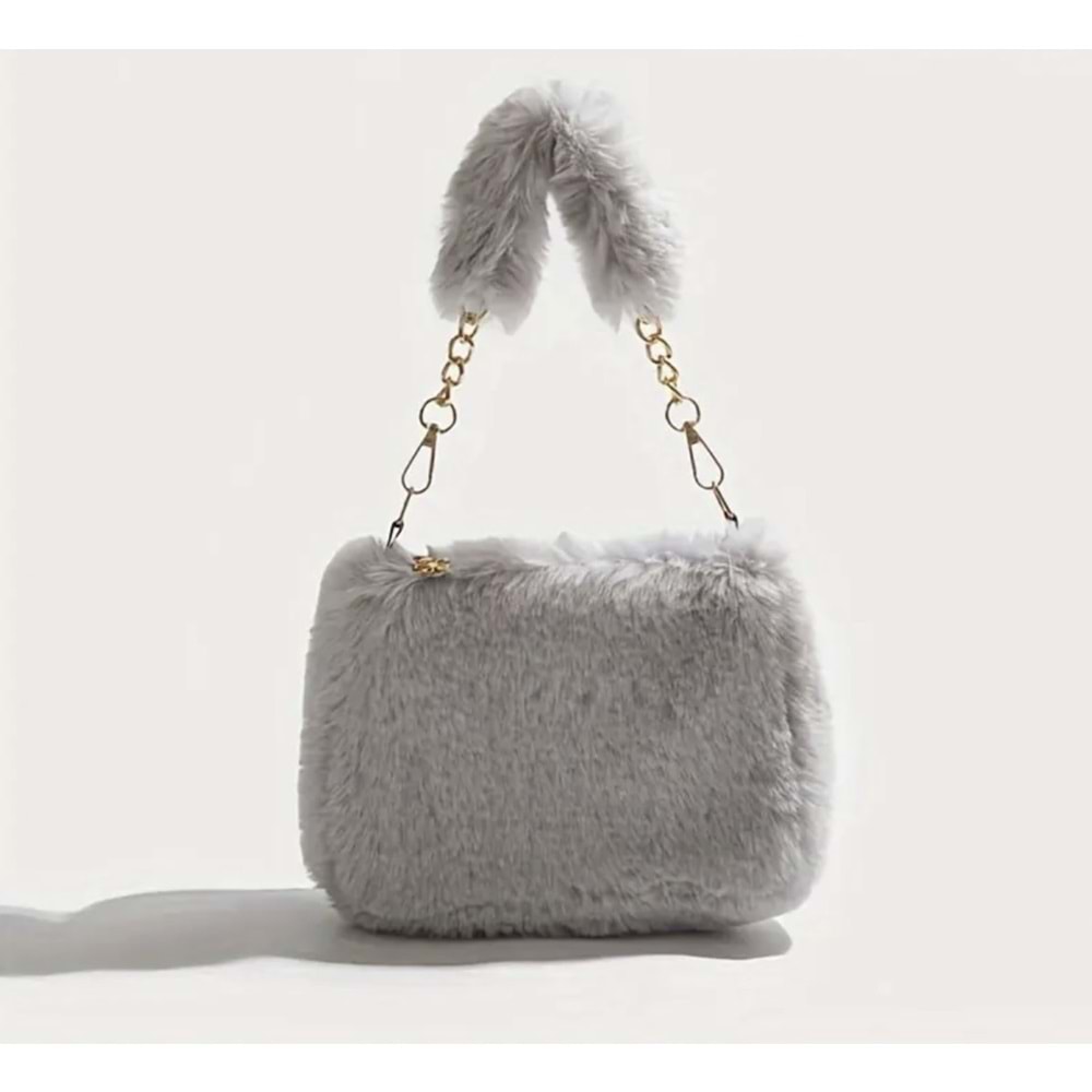 PELUŞ MİNİ, ÇAPRAZ, ÇIKARILABİLİR ASKILI, OMUZ-KOLTUK-EL ÇANTASI GRİ RENK ACR7410