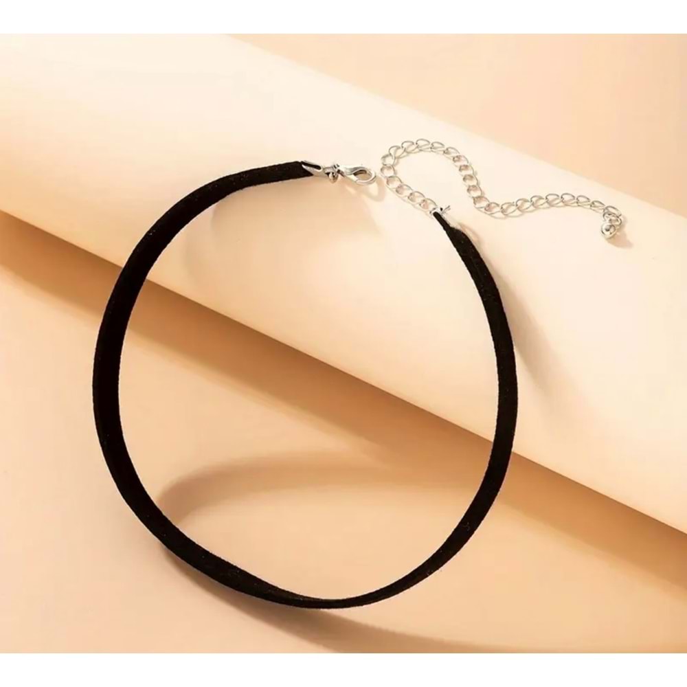 SİYAH RENK, PÜRÜZSÜZ YÜZEYLİ, POLYESTER KUMAŞ CHOKER KOLYE ACR7417
