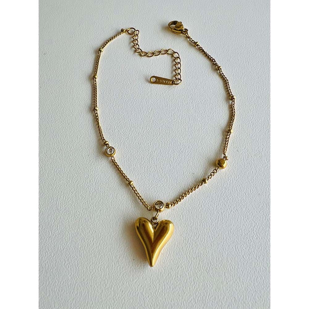 GOLD RENK TAŞLI KALP SALLANTILI ÇELİK HALHAL 21+5 CM ACR7484