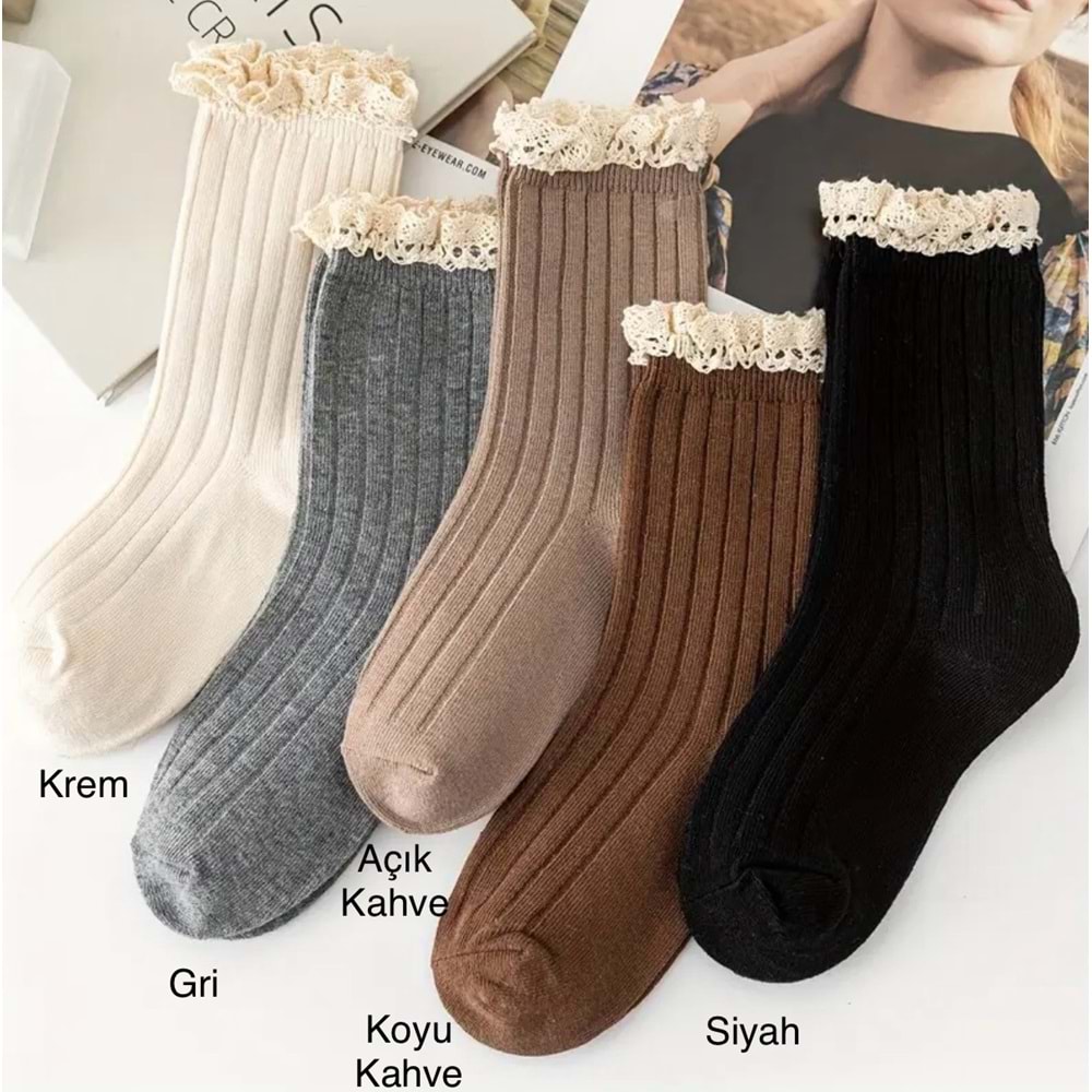 KIZ ÇOCUKLARI İÇİN VİNTAGE DANTELLİ, FIRFIRLI, ÇORAP (9-12Y) ACR7489