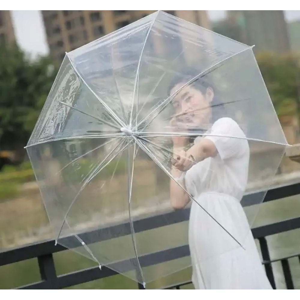 ŞEFFAF, KALİTELİ, BASTONLU 8 TEL ŞEMSİYE ACR7520