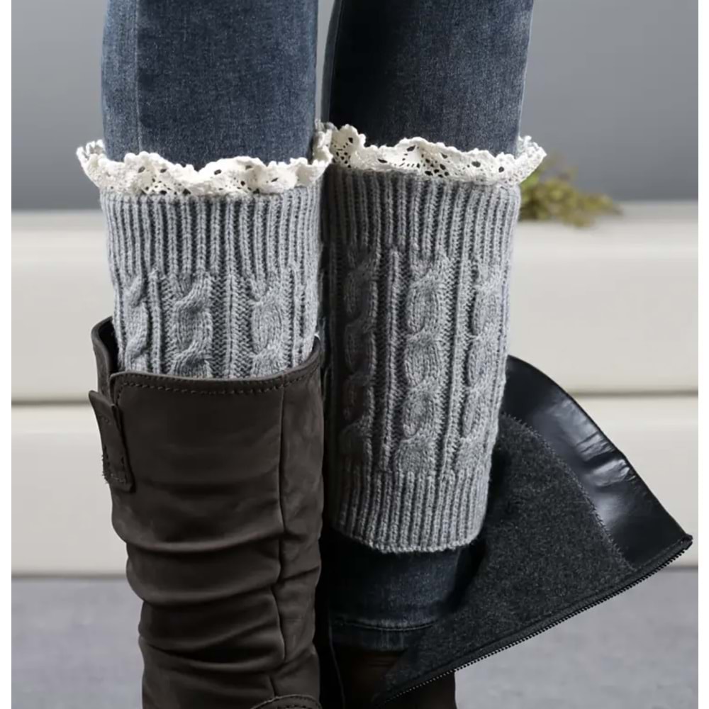 KADINLAR İÇİN MODA, ŞIK, ÖRGÜ DANTELLİ, BOT İÇİ YUMUŞAK, ESNEK, BACAK ISITICILARI ACR7565