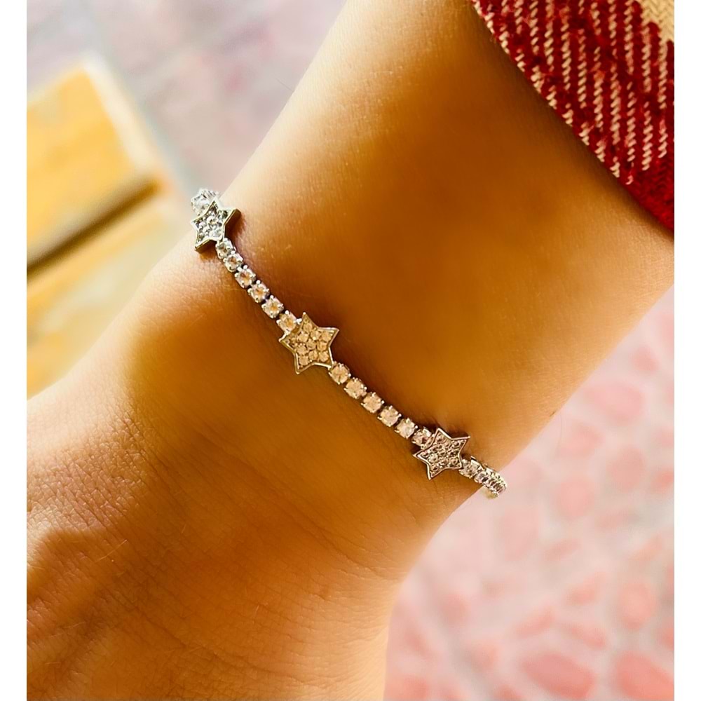 ÇELİK YILDIZLI SUYOLU BİLEKLİK 18+1CM-GÜMÜŞ RENK ACR7587