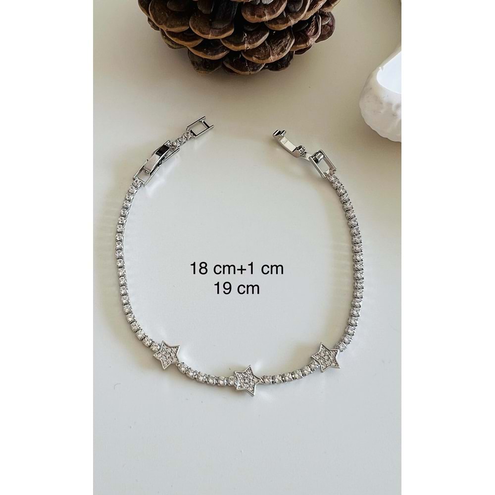 ÇELİK YILDIZLI SUYOLU BİLEKLİK 18+1CM-GÜMÜŞ RENK ACR7587