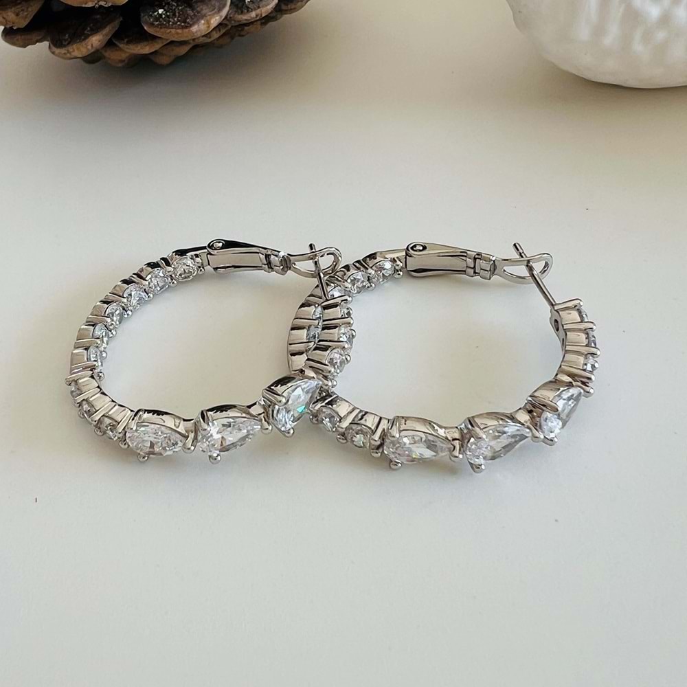 XUPING DAMLA TAŞLI HALKA KÜPE-GÜMÜŞ RENK ACR7596