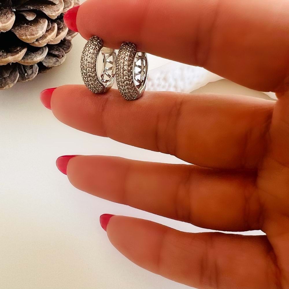 XUPING ZİRKON TAŞLI MİNİMAL HALKA KÜPE-GÜMÜŞ RENK ACR7602