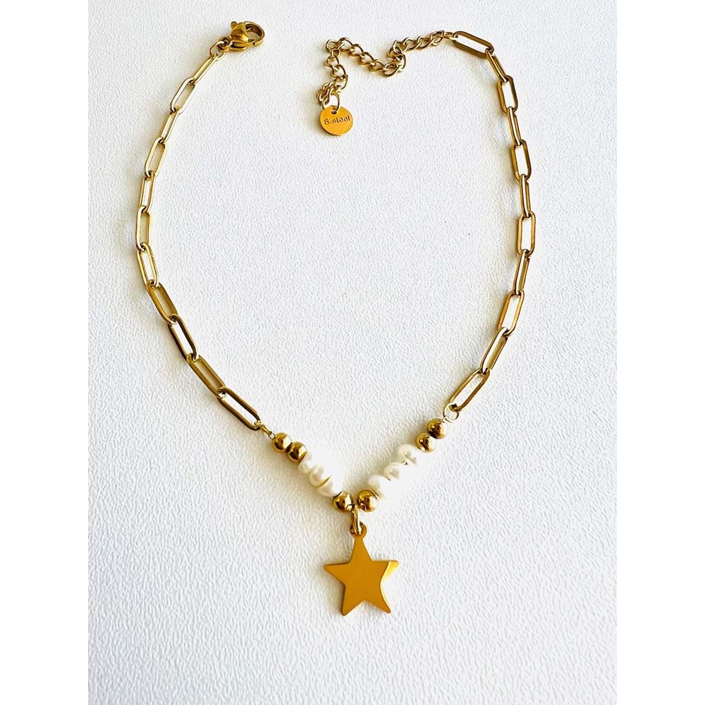 GOLD RENK İNCİLİ YILDIZ ÇELİK HALHAL 21+5 CM ACR7669