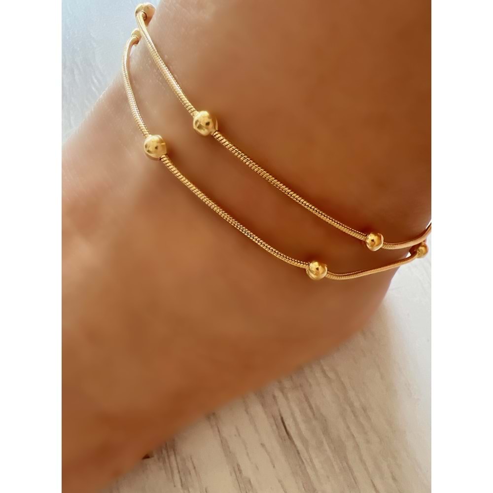 GOLD RENK İKİLİ TOP ZİNCİR ÇELİK HALHAL 21+5 CM ACR7672