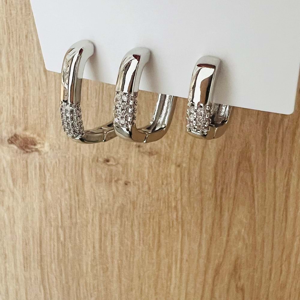 3'LÜ TAŞLI KARE KÜPE SETİ-GÜMÜŞ RENK ACR7708