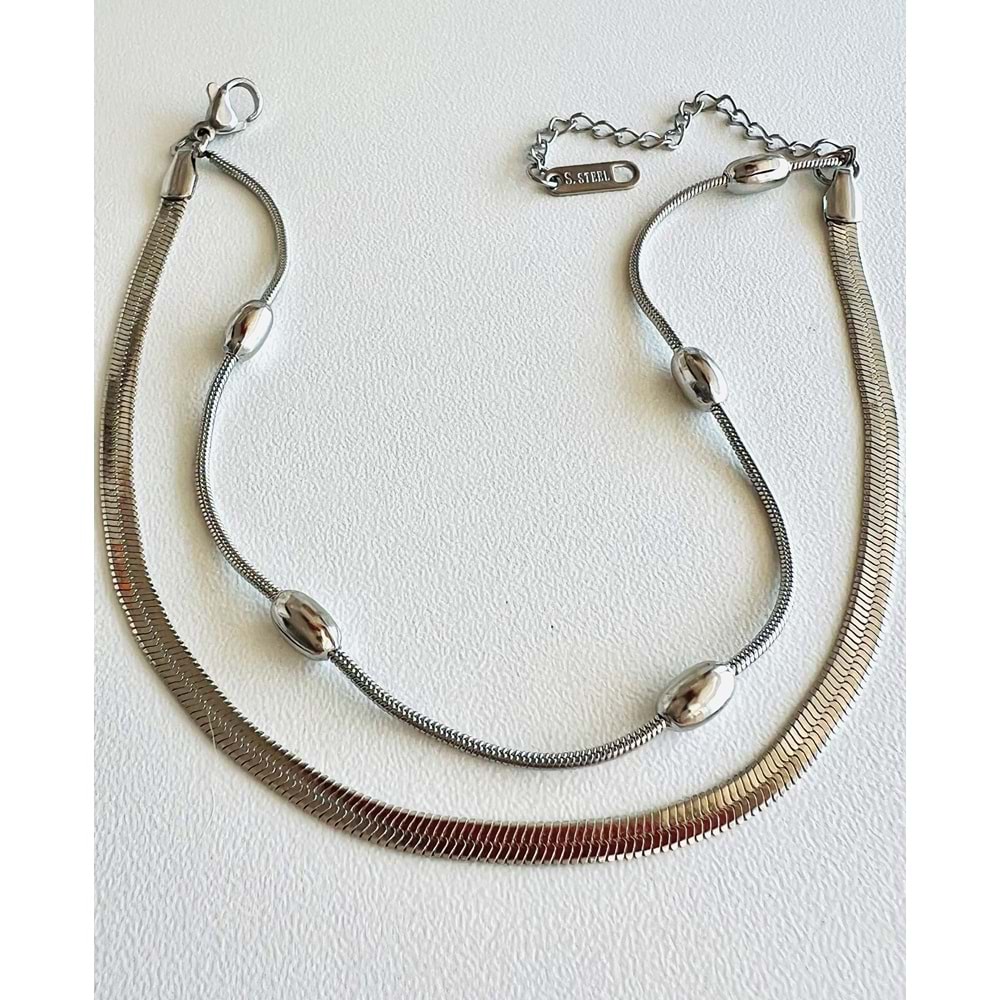GÜMÜŞ RENK İKİLİ İTALYAN ZİNCİRLİ ÇELİK HALHAL 20+6 CM ACR7759