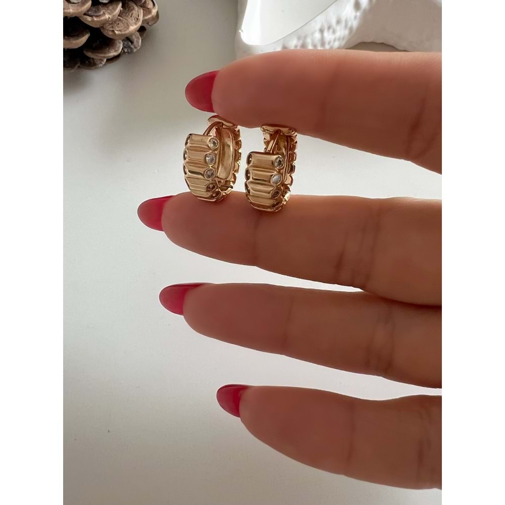 XUPING TAŞLI MİNİMAL HALKA KÜPE-ROSE RENK ACR7832