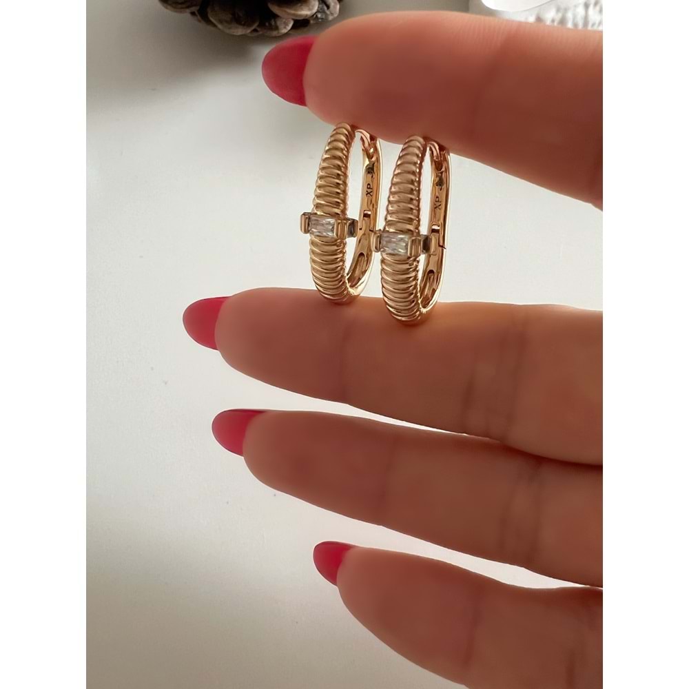 XUPING TAŞLI OVAL KÜPE-ROSE RENK ACR7834