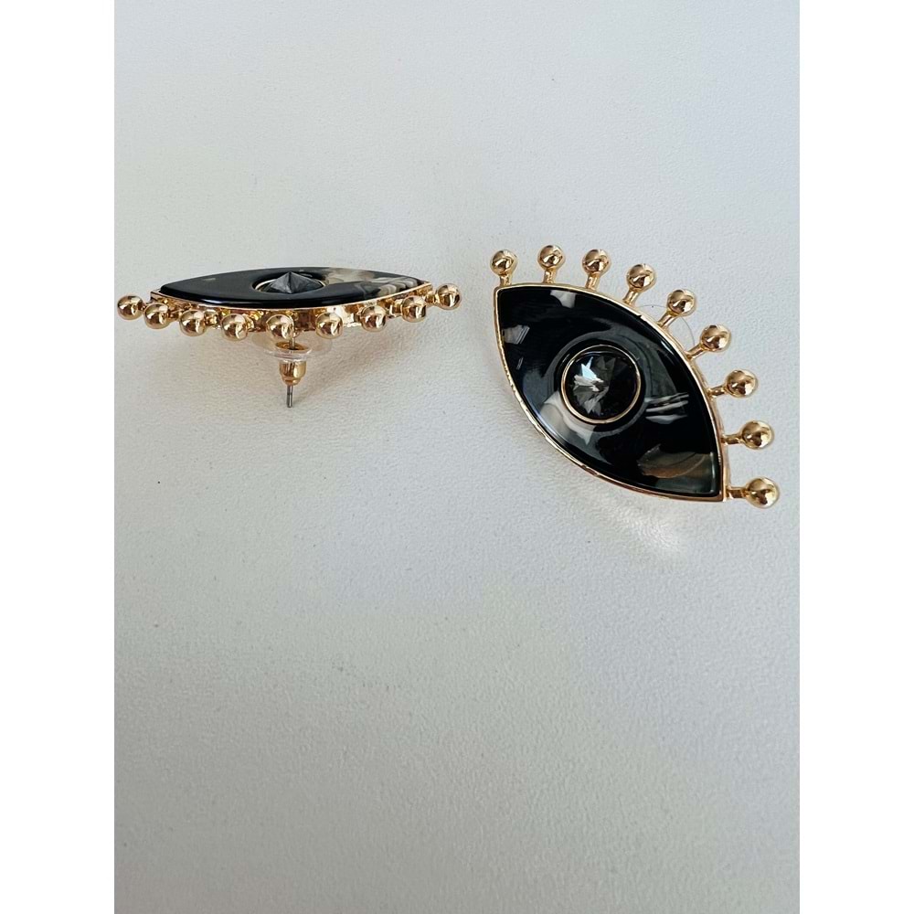 GOLD RENK SİYAHLI KEMİK GÖZ KÜPE ACR7848
