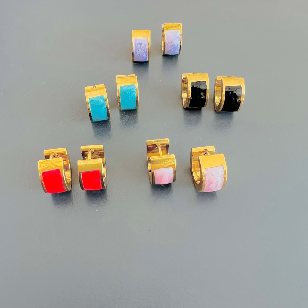 MİNELİ MİNİMAL ÇELİK HALKA KÜPELER-GOLD RENK ACR7872