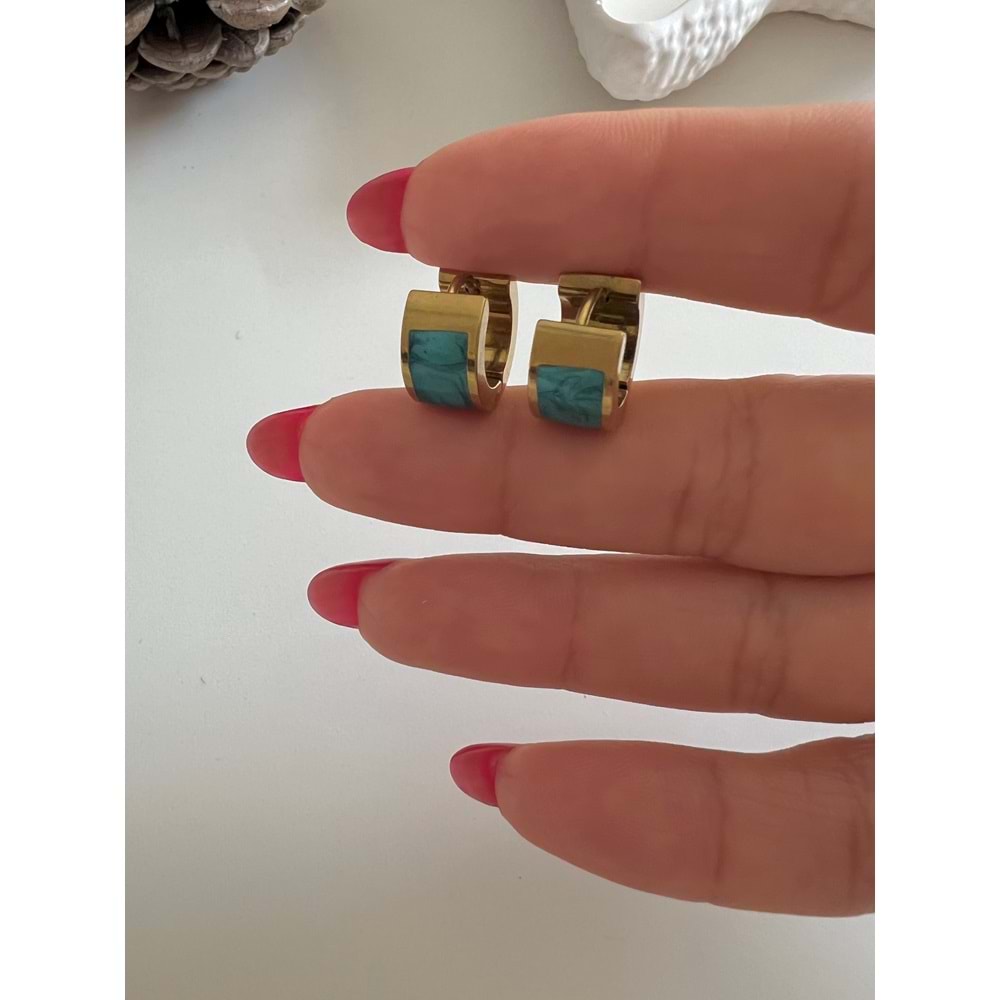 MİNELİ MİNİMAL ÇELİK HALKA KÜPELER-GOLD RENK ACR7872