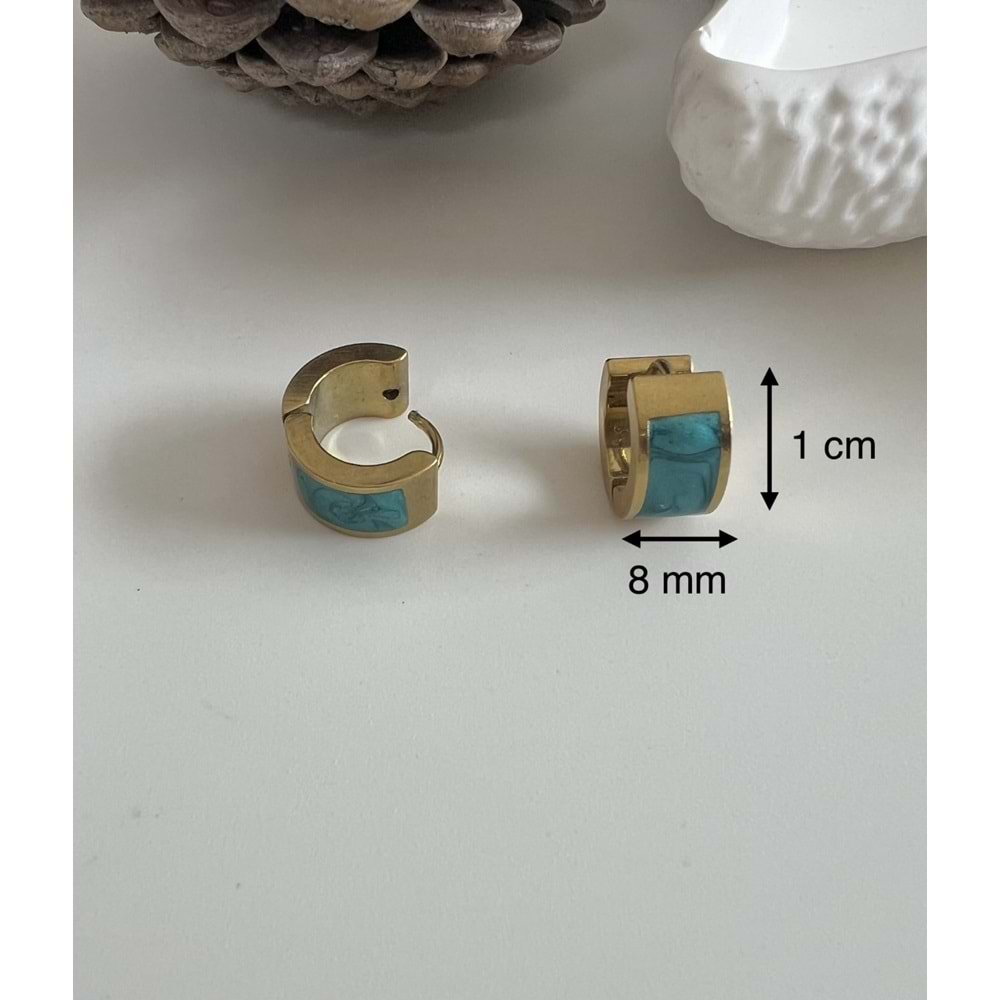 MİNELİ MİNİMAL ÇELİK HALKA KÜPELER-GOLD RENK ACR7872