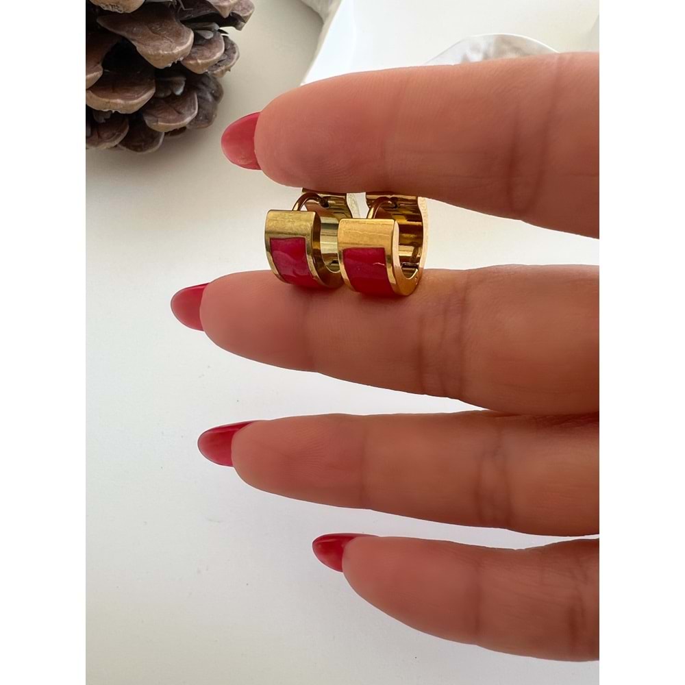 MİNELİ MİNİMAL ÇELİK HALKA KÜPELER-GOLD RENK ACR7872