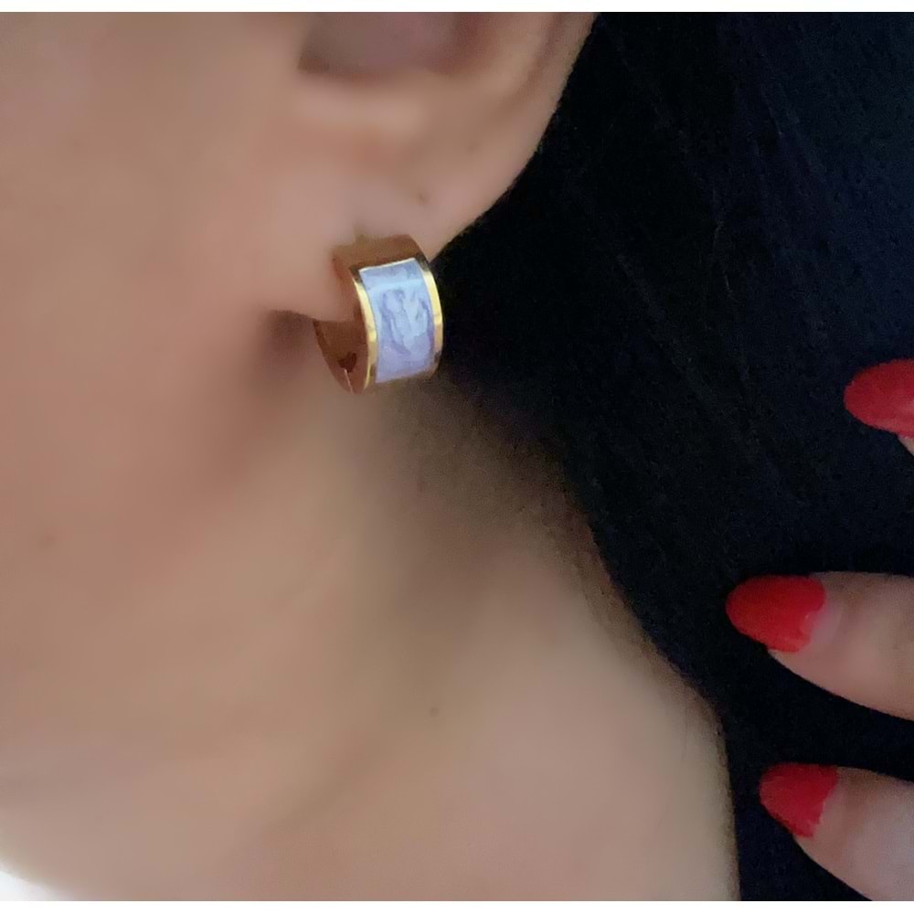 MİNELİ MİNİMAL ÇELİK HALKA KÜPELER-GOLD RENK ACR7872