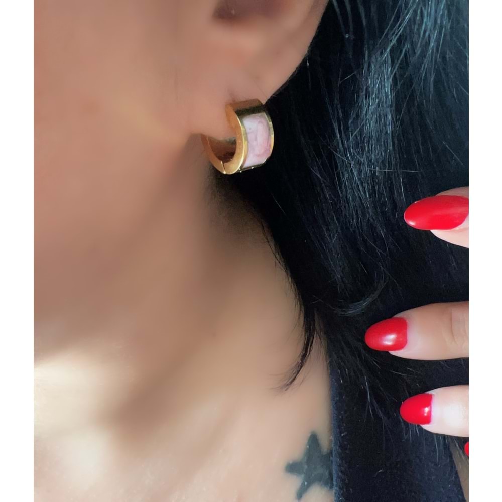 MİNELİ MİNİMAL ÇELİK HALKA KÜPELER-GOLD RENK ACR7872