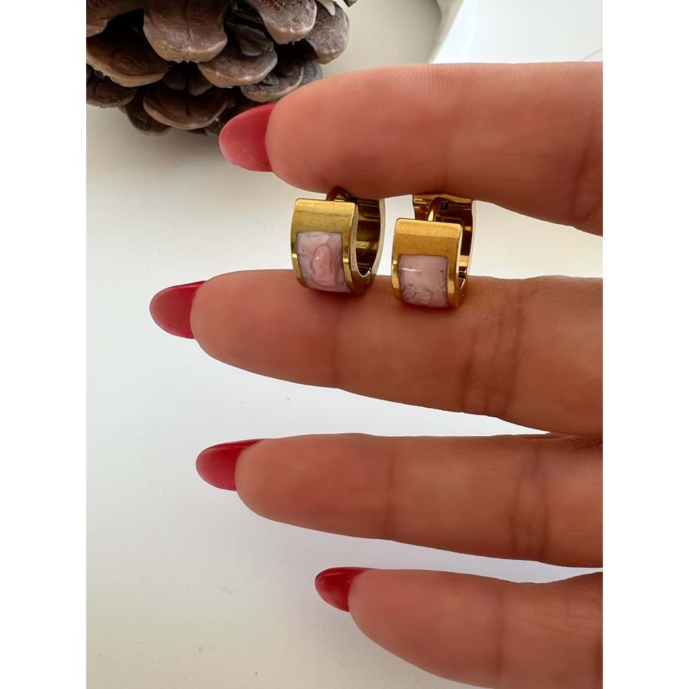 MİNELİ MİNİMAL ÇELİK HALKA KÜPELER-GOLD RENK ACR7872