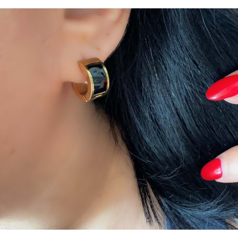 MİNELİ MİNİMAL ÇELİK HALKA KÜPELER-GOLD RENK ACR7872