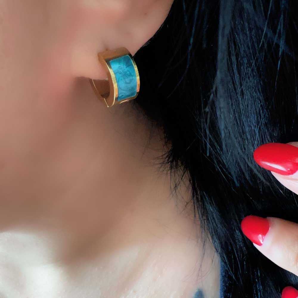 MİNELİ MİNİMAL ÇELİK HALKA KÜPELER-GOLD RENK ACR7872