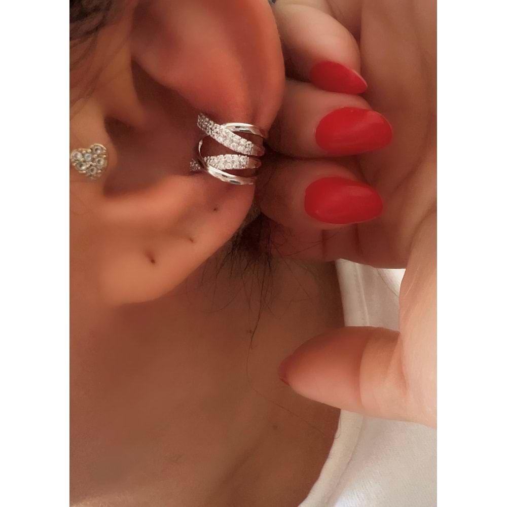 İÇ İÇE GEÇMELİ KIKIRDAK (EARCUFF) KÜPE-GÜMÜŞ RENK ACR7967