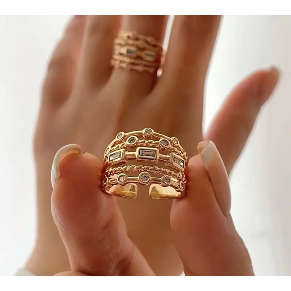 AYARLANABİLİR VİNTAGE ÇOKLU GÖRÜNÜMLÜ TAŞLI YÜZÜK-GOLD RENK ACR8338