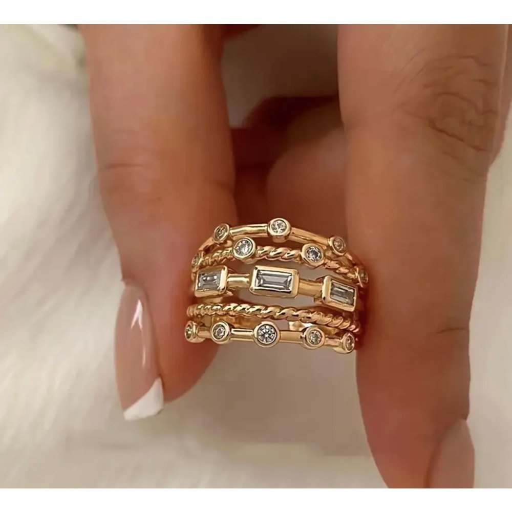 AYARLANABİLİR VİNTAGE ÇOKLU GÖRÜNÜMLÜ TAŞLI YÜZÜK-GOLD RENK ACR8338