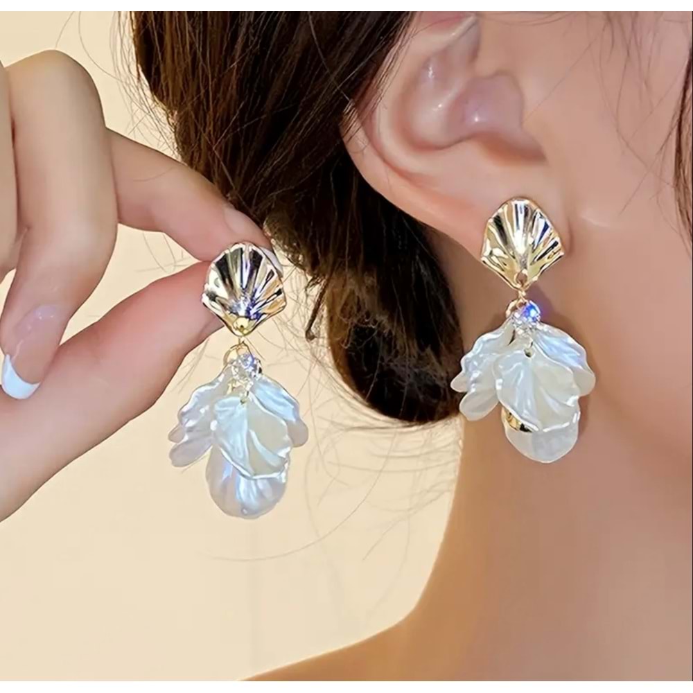 VİNTAGE DENİZ KABUĞU ŞEKLİNDE YAPRAK KÜPE-GOLD RENK ACR8348