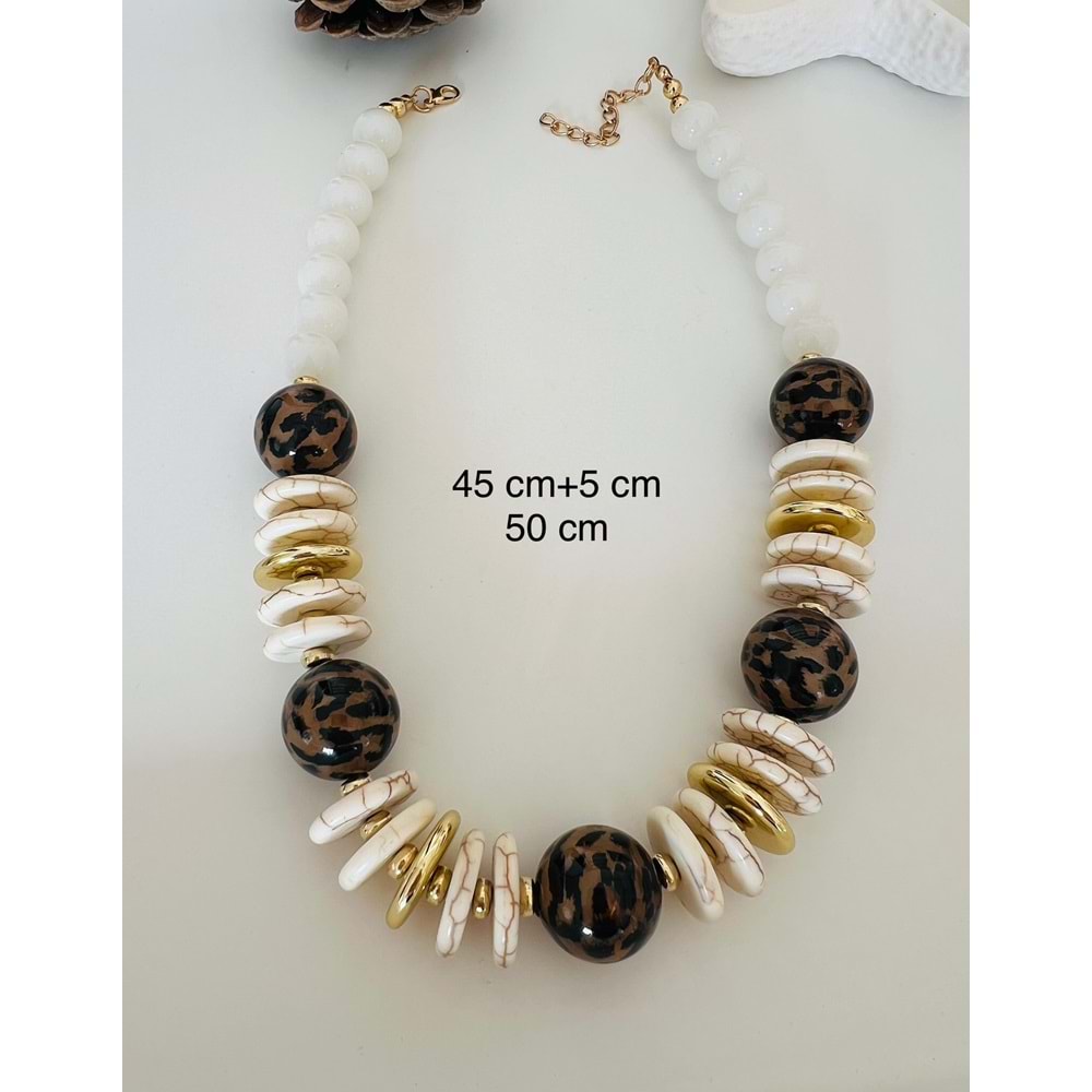 VİNTAGE LEOPAR DESENLİ KOLYE 45+5CM-GOLD RENK ACR8380