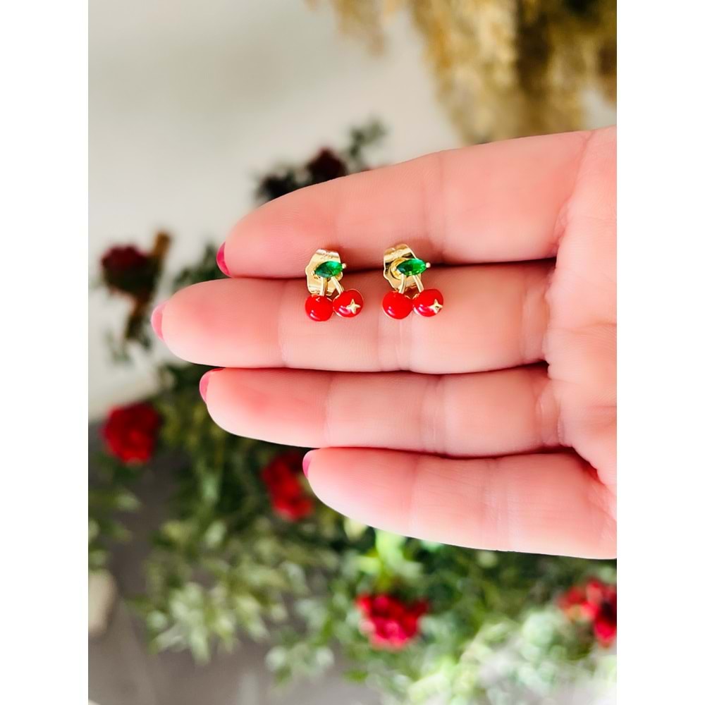 XUPING MİNİMAL KIRMIZI KİRAZ KÜPE 1CM-GOLD RENK ACR8396