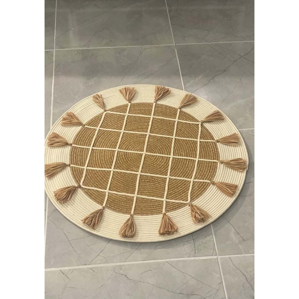 GADE EL YAPIMI, KAYDIRMAZLI, TRESS İPİ PASPAS-BAMBU&EKRU, SAÇAKLI BOHEM TARZ YUVARLAK ACR8417