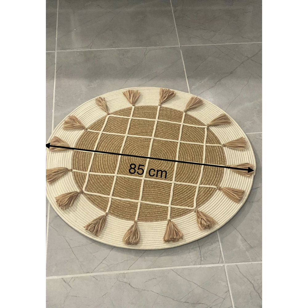 GADE EL YAPIMI, KAYDIRMAZLI, TRESS İPİ PASPAS-BAMBU&EKRU, SAÇAKLI BOHEM TARZ YUVARLAK ACR8417