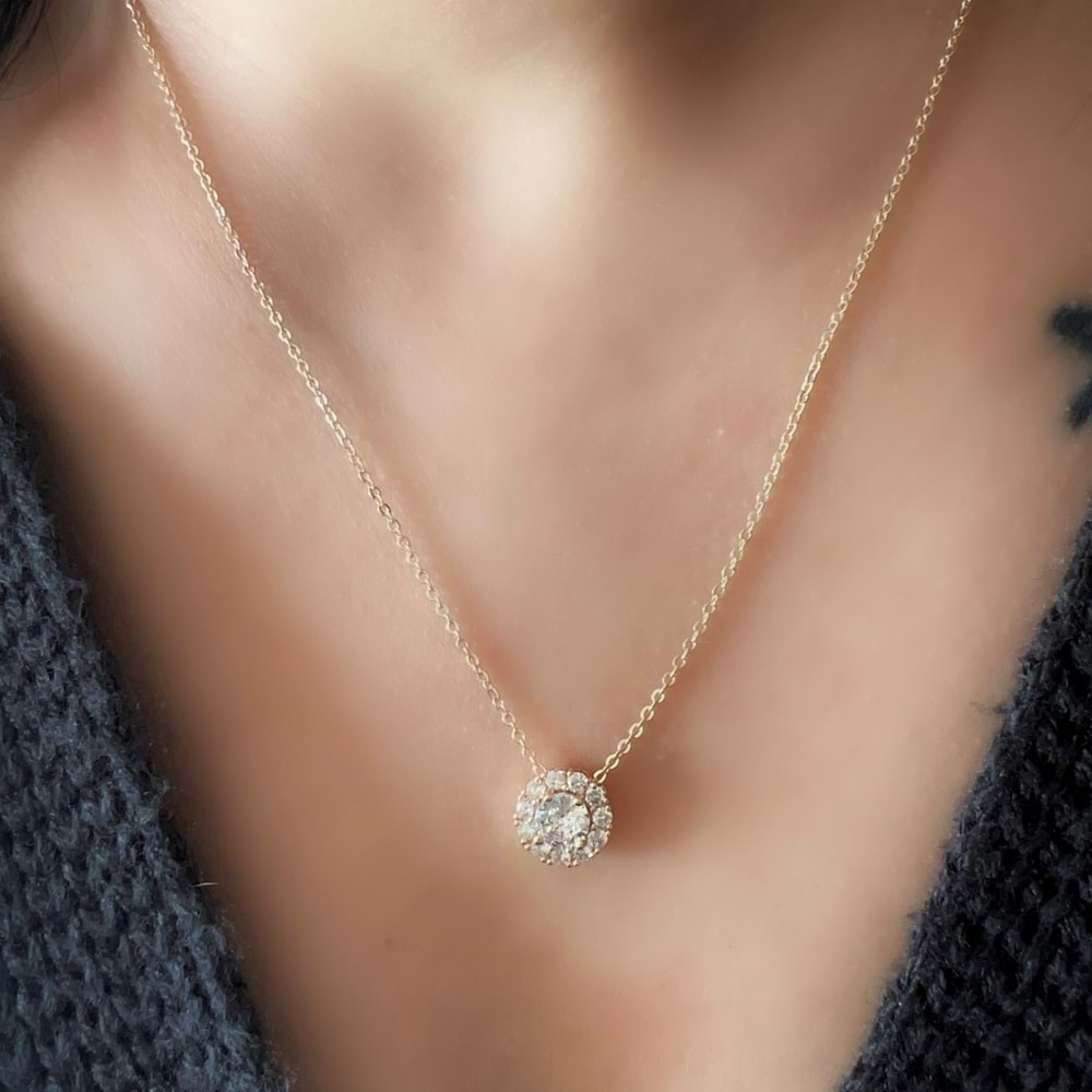 XUPING YUVARLAK TAŞLI KOLYE 45CM-ROSE RENK ACR8492