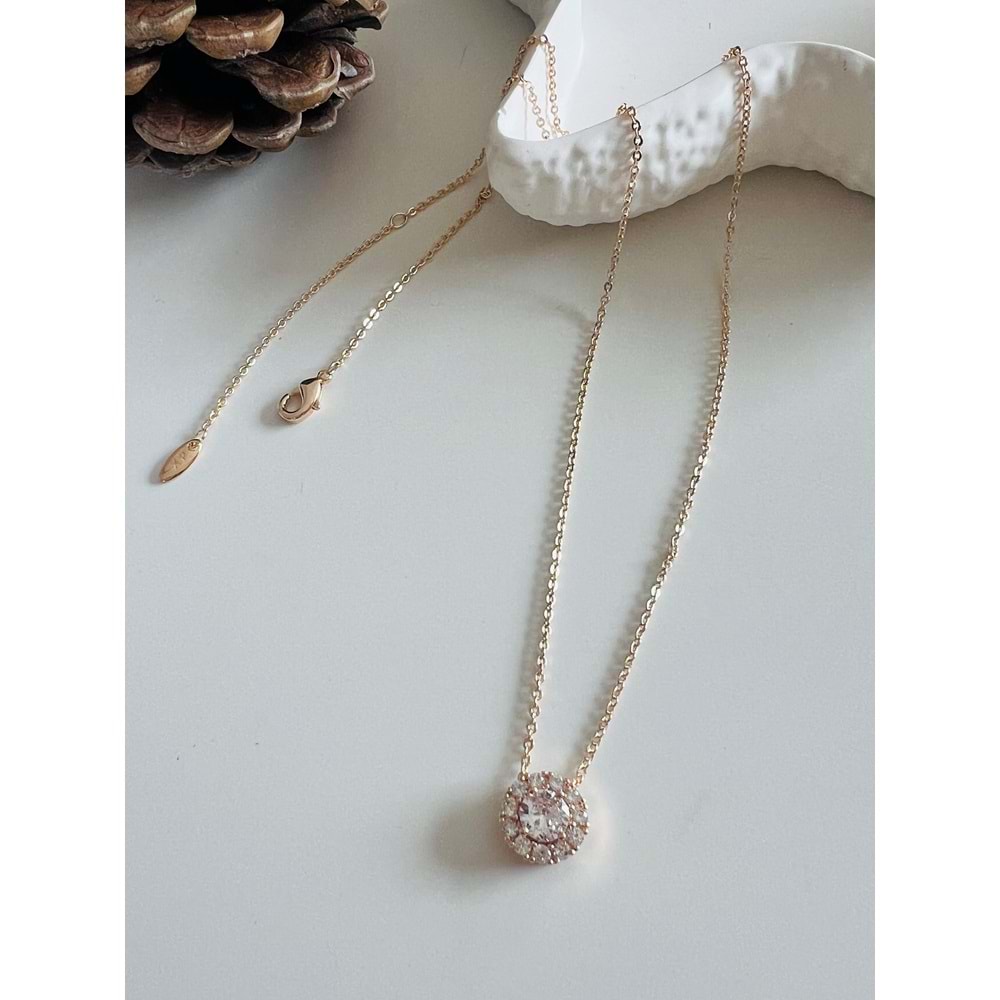 XUPING YUVARLAK TAŞLI KOLYE 45CM-ROSE RENK ACR8492