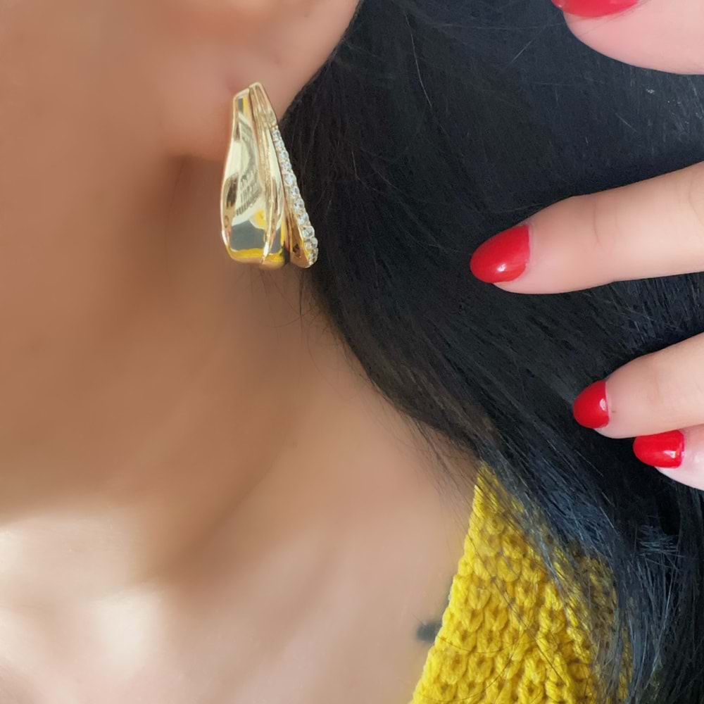 XUPING 14K TAŞLI DAMLA KÜPE-GOLD RENK ACR8525
