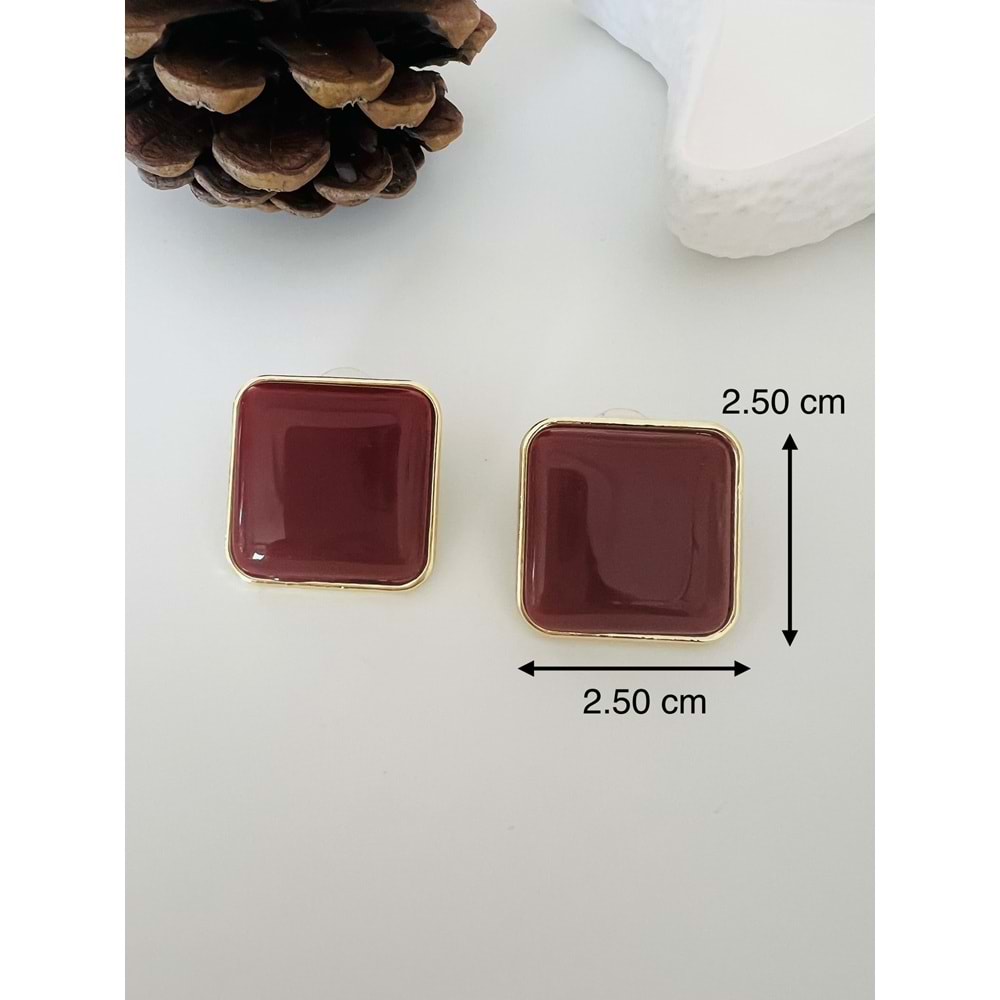 BORDO RENK KARE KÜPE-GOLD RENK ACR8574