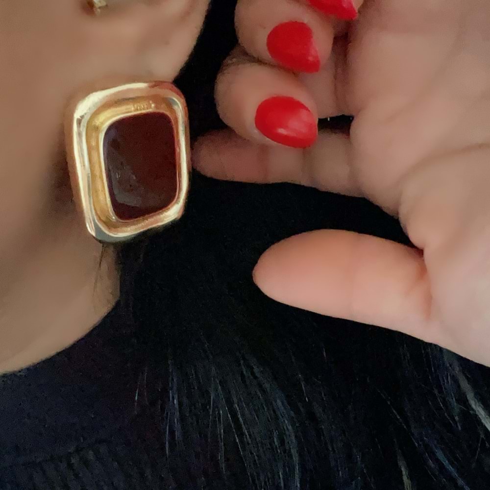 GOLD ÇERÇEVELİ BORDO KÜPE ACR8584