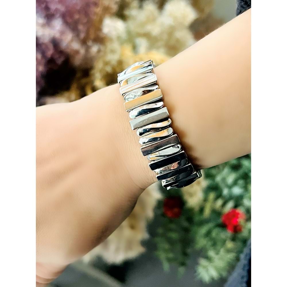 GÜMÜŞ RENK LASTİKLİ ÇUBUK BİLEKLİK ACR8598