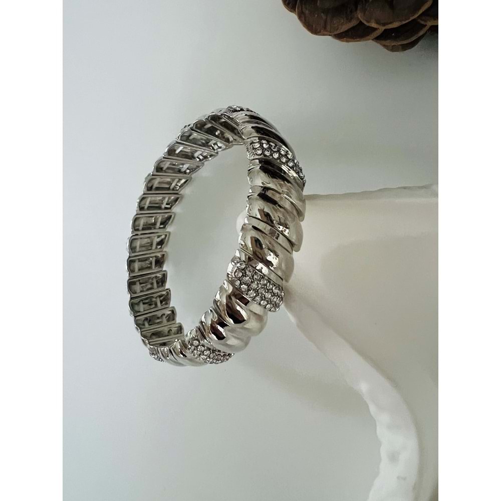 GÜMÜŞ RENK LASTİKLİ TAŞLI BOMBE BİLEKLİK ACR8609