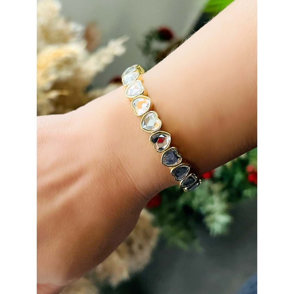 GOLD RENK KRİSTAL TAŞLI, LASTİKLİ KALP BİLEKLİK ACR8634