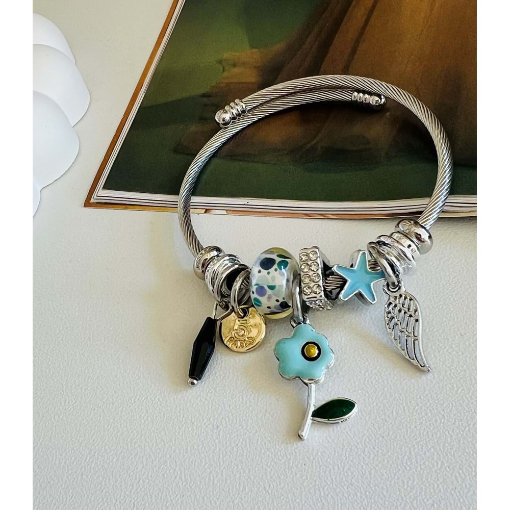 MAVİ YILDIZLI-PAPATYALI CHARM BİLEKLİK ACR8770