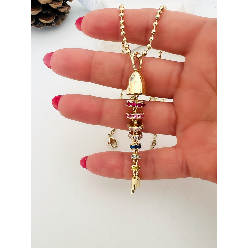 ÖZEL SERİ RENKLİ TAŞLI BALIK KOLYE 50+5CM-GOLD RENK ACR8917